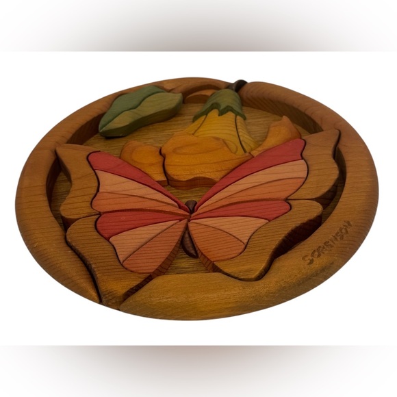 Vintage 80s Barbara Sorenson Wood Art Sculpture Plaque Large Butterfly 10.5x10.5 - Picture 3 of 8
